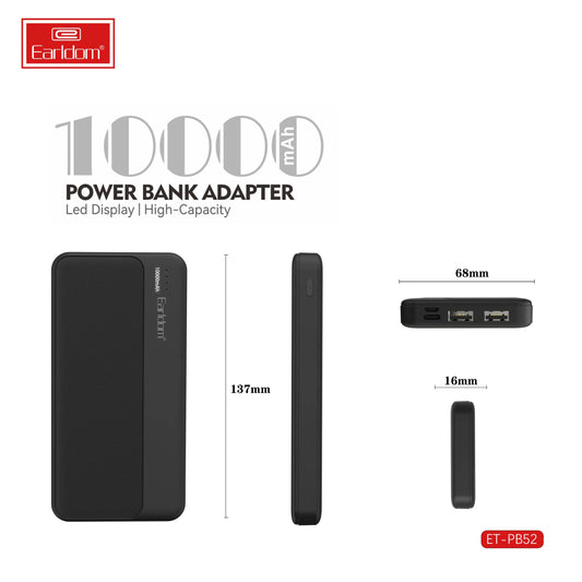 EARLDOM ET-PB52 10,000mAh power bank with led indicator