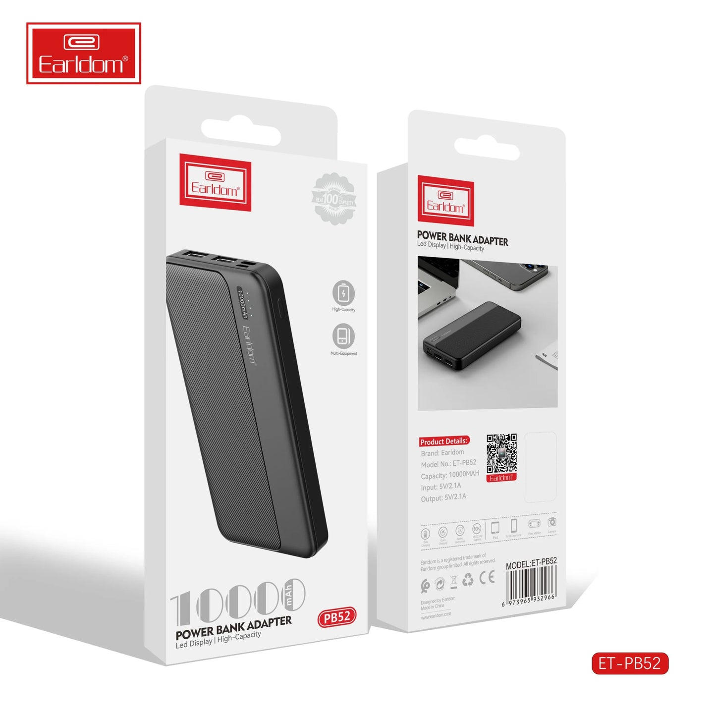 EARLDOM ET-PB52 10,000mAh power bank with led indicator