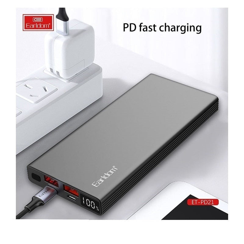 Earldom Power Bank PD21 10000 MAh , 20W PD , Fast Charging , Led Display