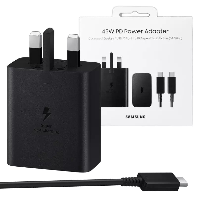 Samsung 45W ( with cable)  3 Pin or 2 pin original Power Adapter 1.8M C2C Cable Black