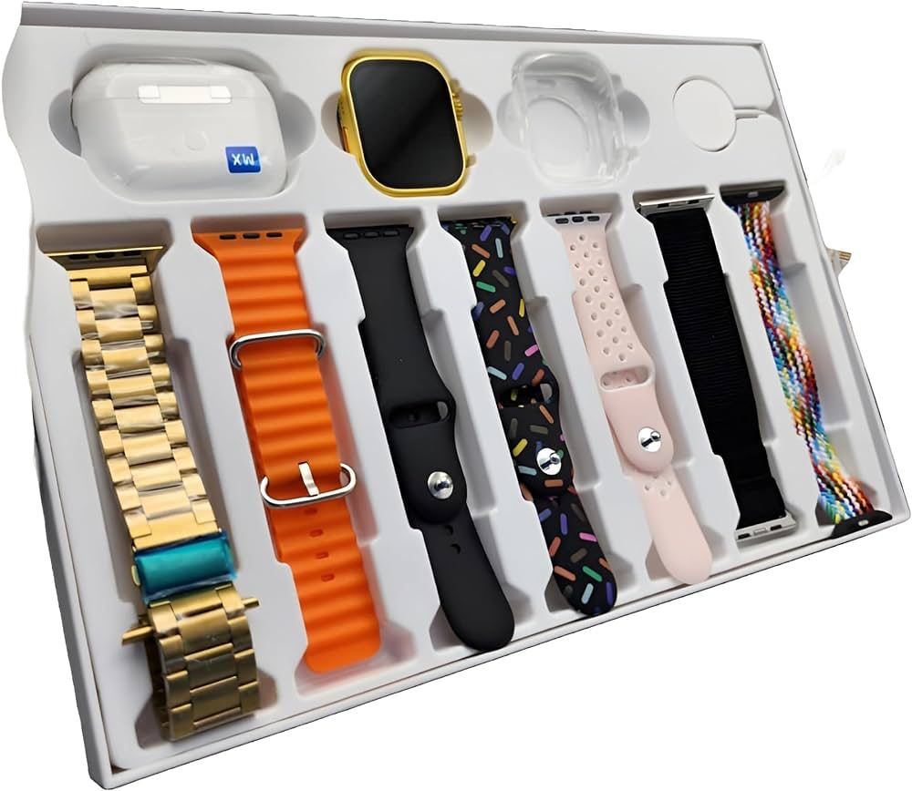 I20 Ultra Max Smart Watch 2.3 Inch Large Screen 10 in 1 Box with 7 Straps and AirPods 2