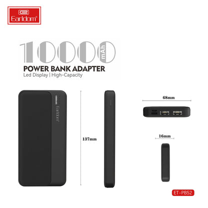 EARLDOM ET-PB52 10,000mAh power bank with led indicator